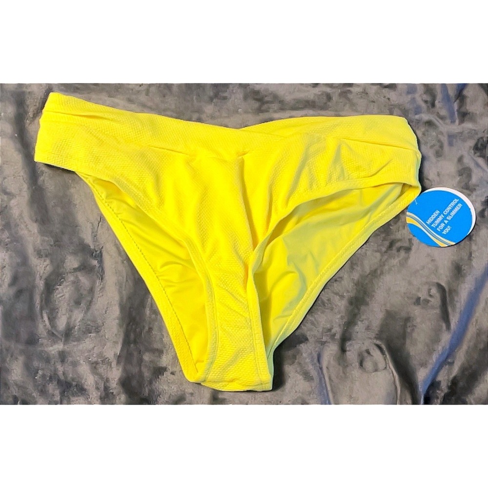 Sol‎ Borne Yellow Textured High Waisted Tummy Control Bikini Bottom NWT